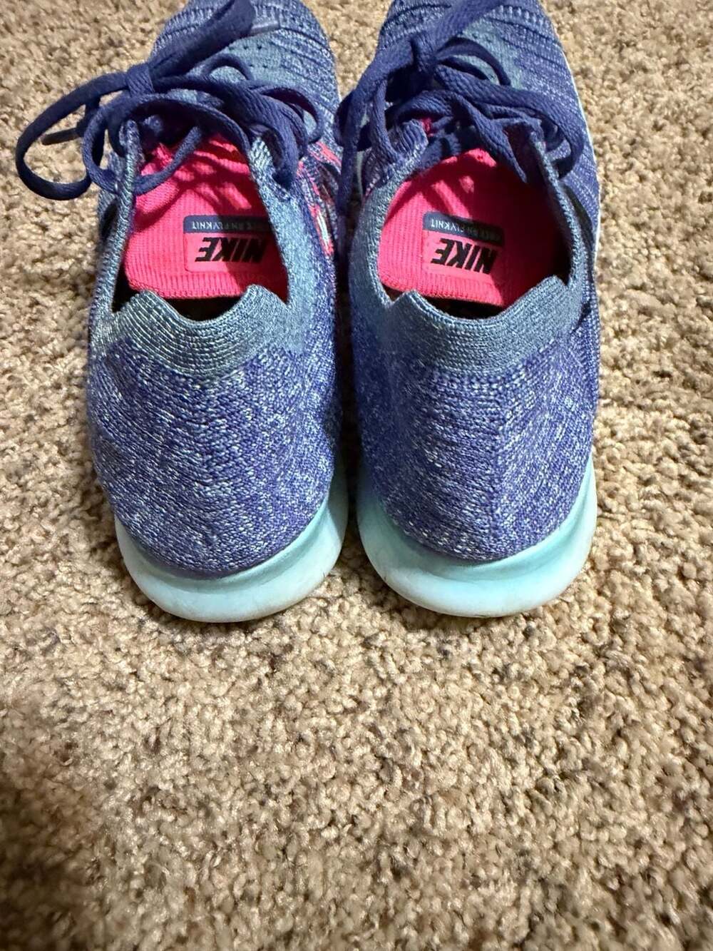 Nike Free RN Flyknit Women's Running Shoes Blue and Pink - Picture 5 of 8